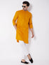 Men's Mustard And White Solid Cotton Blend Kurta Pyjama Set